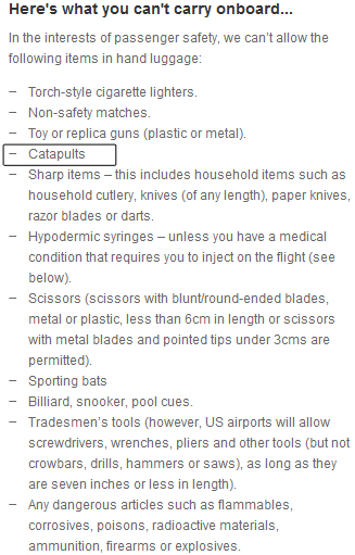 Restricted carry on items